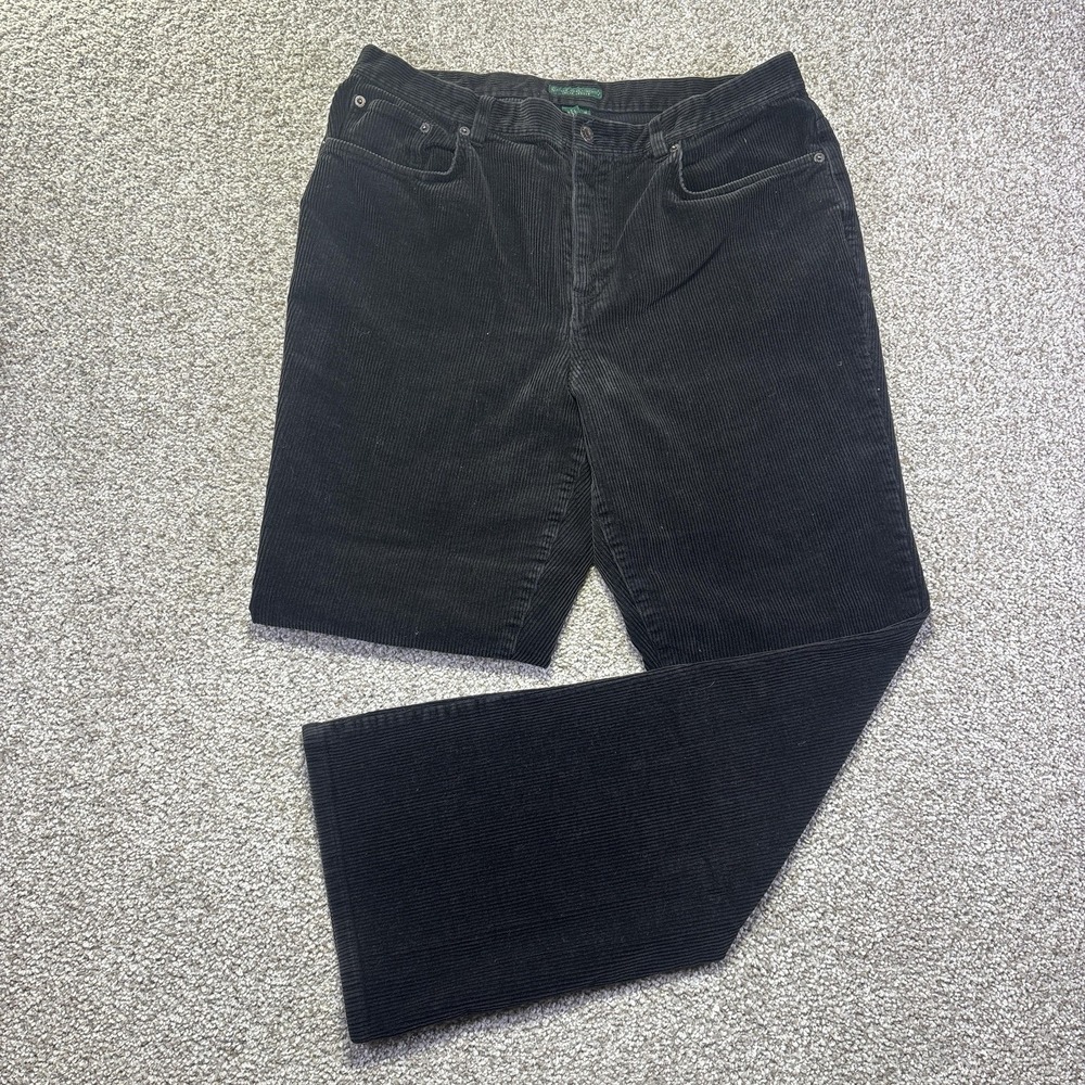 Lauren Ralph Lauren Pants Womens 14 Black Corduroy Straight Leg Stretch Khakis
